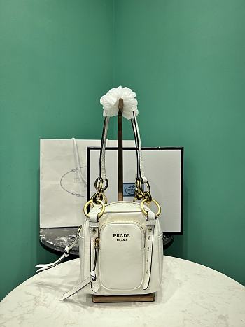PRADA | Soft calfskin mini slouchy shoulder bag white