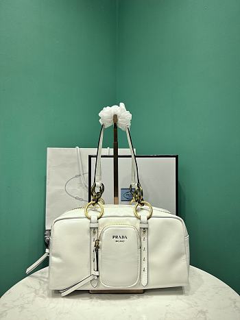 PRADA | Soft calfskin large slouchy shoulder bag white