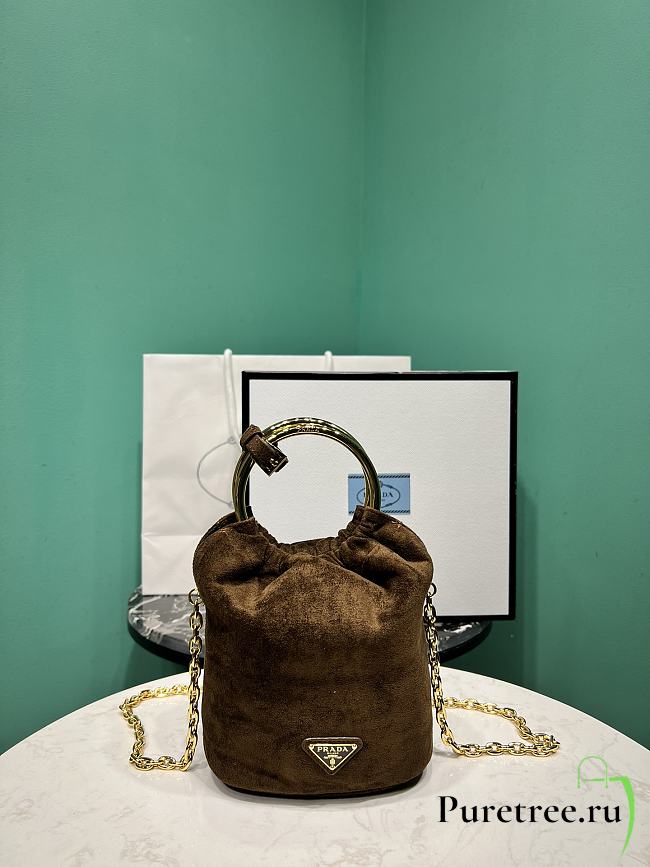 PRADA | Signature Mini Top Handle Bag In Suede Brown - 1