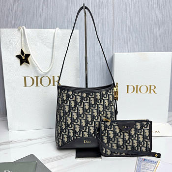 DIOR | Small Dior Médaillon Bucket Bag Blue Dior Oblique Jacquard