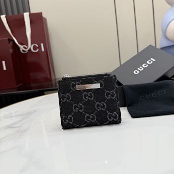 GUCCI | Small wallet with Gucci plaque black GG denim