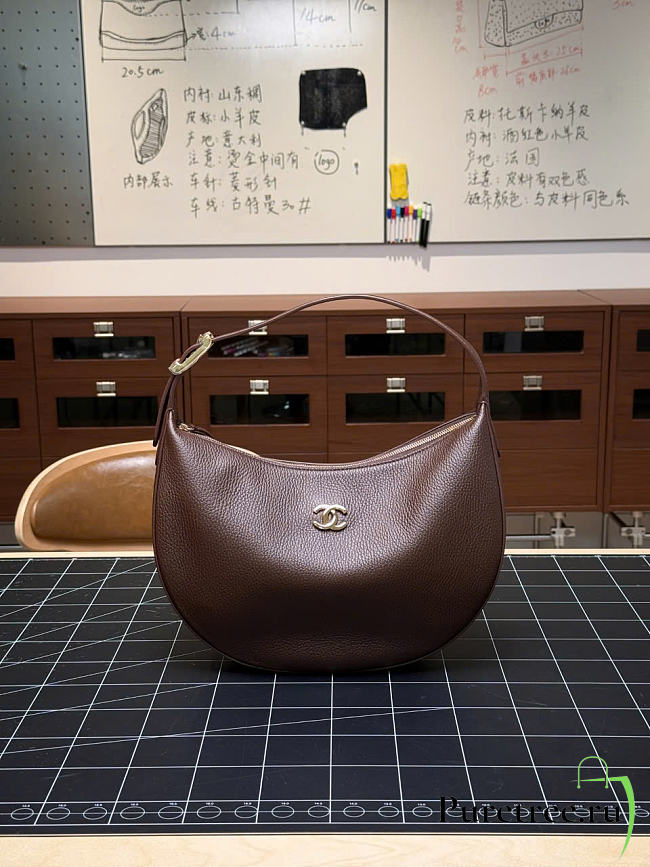 CHANEL | Top Handle Hobo Bag Dark Brown Grained Calfskin Gold Hardware - 1