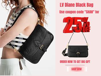 LV Diane Black Supple Grained Leather M46386 24x9x15 cm
