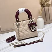 DIOR | Mini Lady Dior Bag with Chain beige and burgundy  - 1