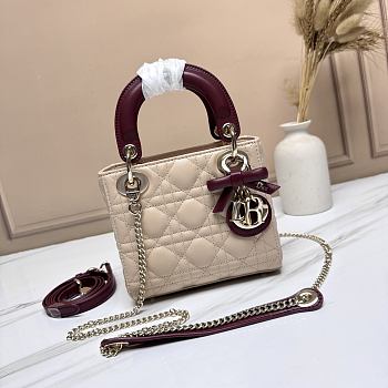 DIOR | Mini Lady Dior Bag with Chain beige and burgundy 