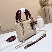 DIOR | Mini Lady Dior Bag with Chain beige and burgundy  - 5