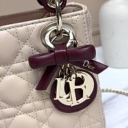 DIOR | Mini Lady Dior Bag with Chain beige and burgundy  - 3