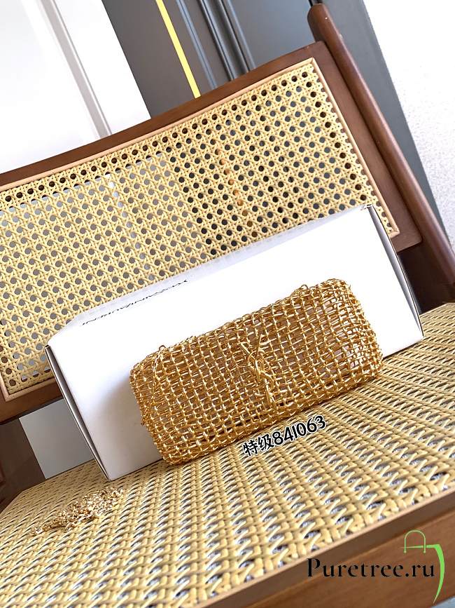 YSL | Evening Small woven metal clutch in gold - 1