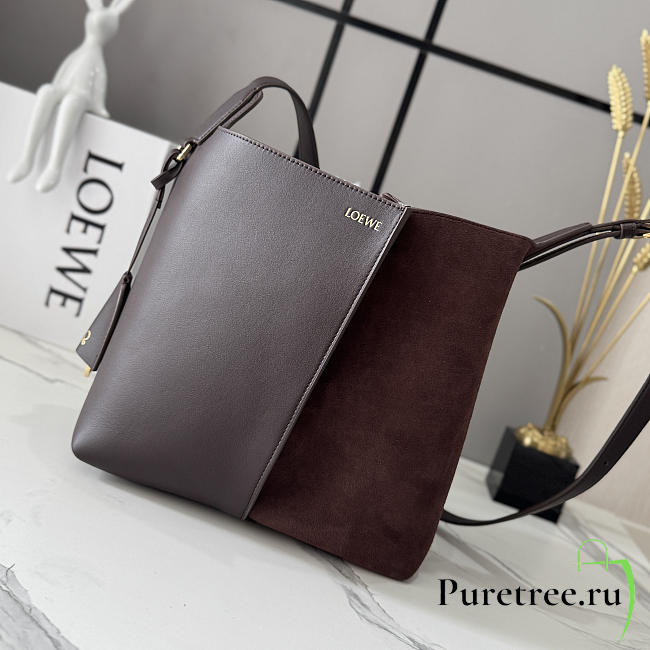 LOEWE | Medium Bilbao Chestnut Leather & Suede Bucket Bag Brown - 1
