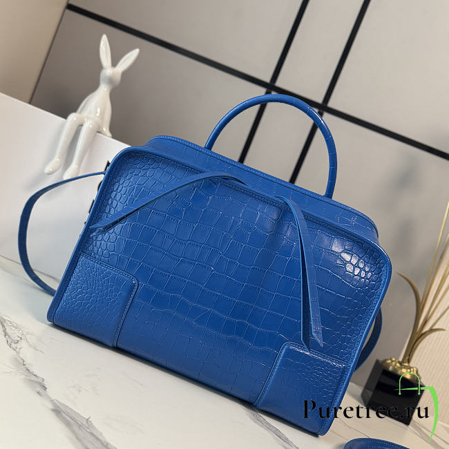 LOEWE | Large Amazona 180 in blue crocodile-embossed leather - 1