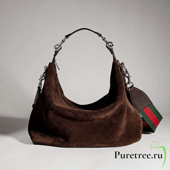GUCCI | Brera medium crossbody bag dark brown soft perforated GG suede - 1