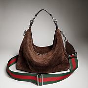 GUCCI | Brera medium crossbody bag dark brown soft perforated GG suede - 4