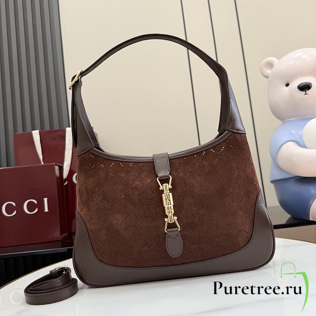 GUCCI | Jackie 1961 medium shoulder bag dark brown GG suede - 1