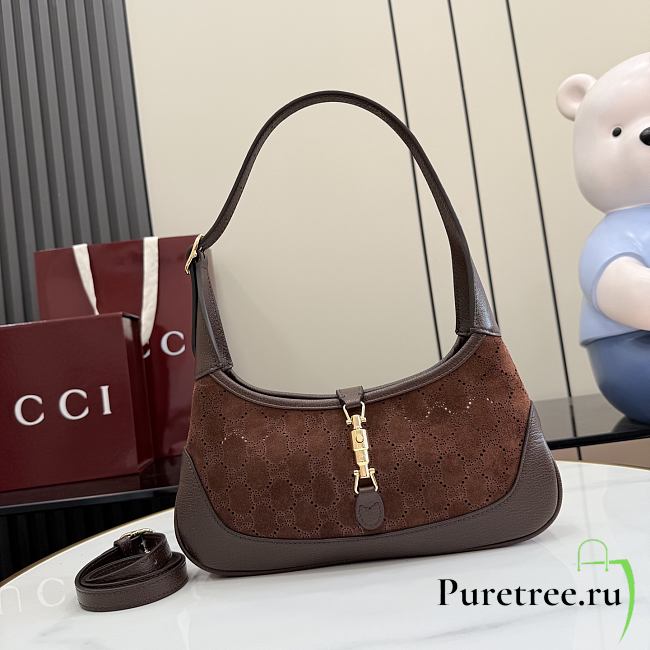 GUCCI | Jackie 1961 small shoulder bag dark brown GG suede - 1