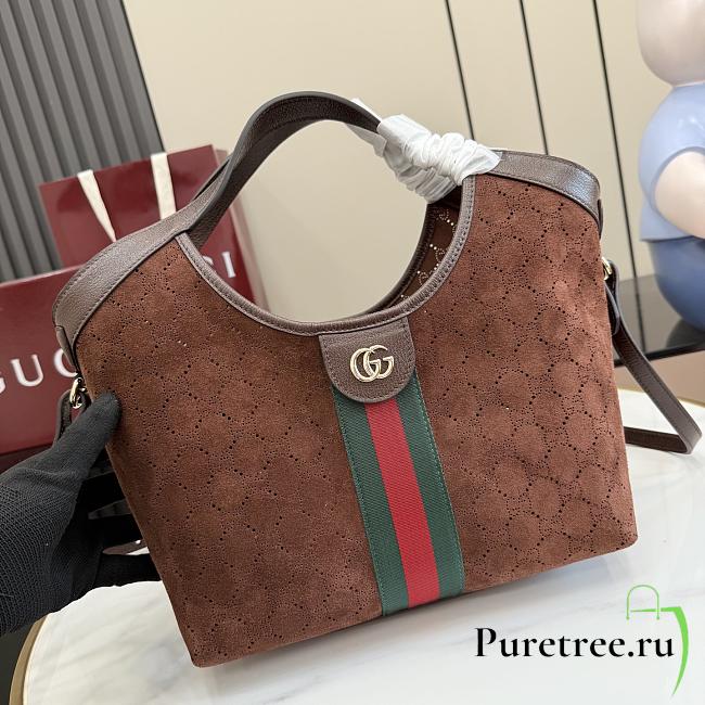 GUCCI | Giglio small tote bag in suede brown - 1