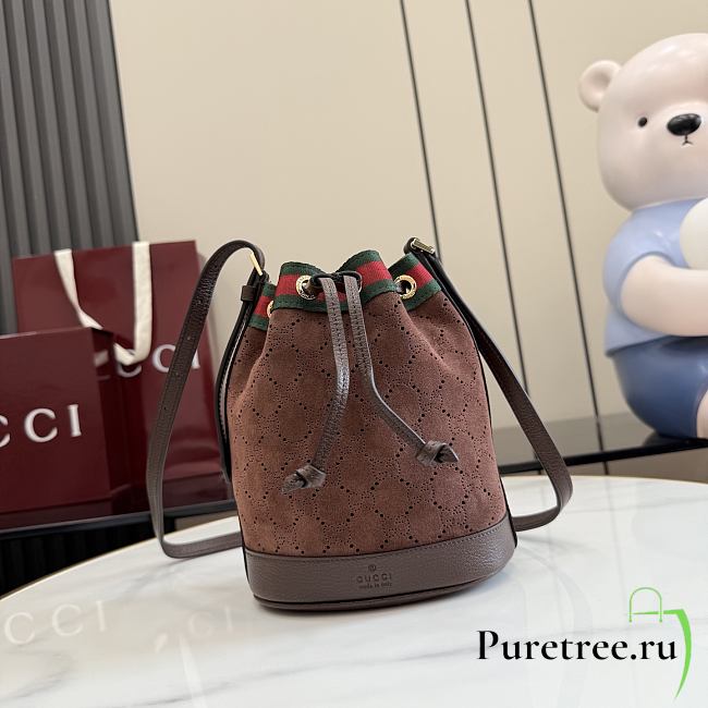 GUCCI | Venice mini bucket bag in suede brown - 1