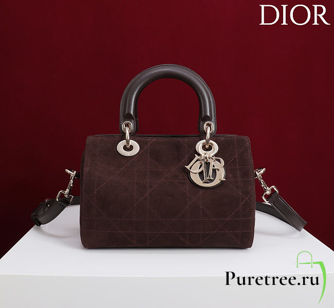 DIOR | Small D Granville Flat Macrocannage Gold Hardware In Suede Dark Brown - 1