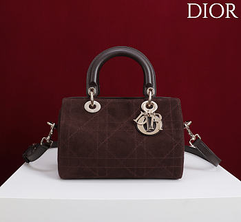 DIOR | Small D Granville Flat Macrocannage Gold Hardware In Suede Dark Brown