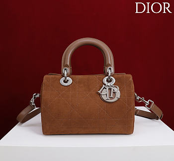 DIOR | Small D Granville Flat Macrocannage Silver Hardware In Suede Brown