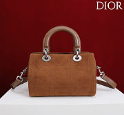 DIOR | Small D Granville Flat Macrocannage Silver Hardware In Suede Brown - 3
