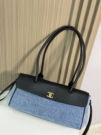 CHANEL | Shopping Tote Black Grained Calfskin and Blue Denim