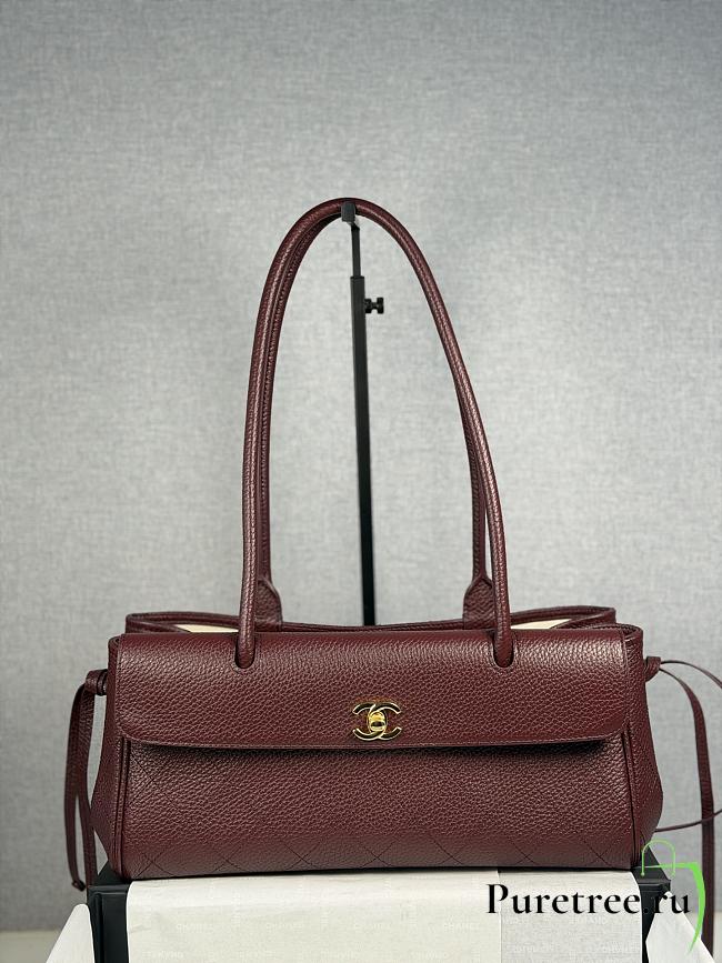 CHANEL | Shopping Tote Black Grained Calfskin In Burgundy - 1