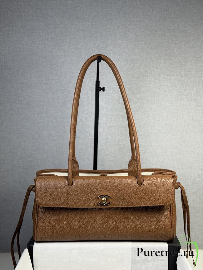 CHANEL | Shopping Tote Black Grained Calfskin In Brown - 1