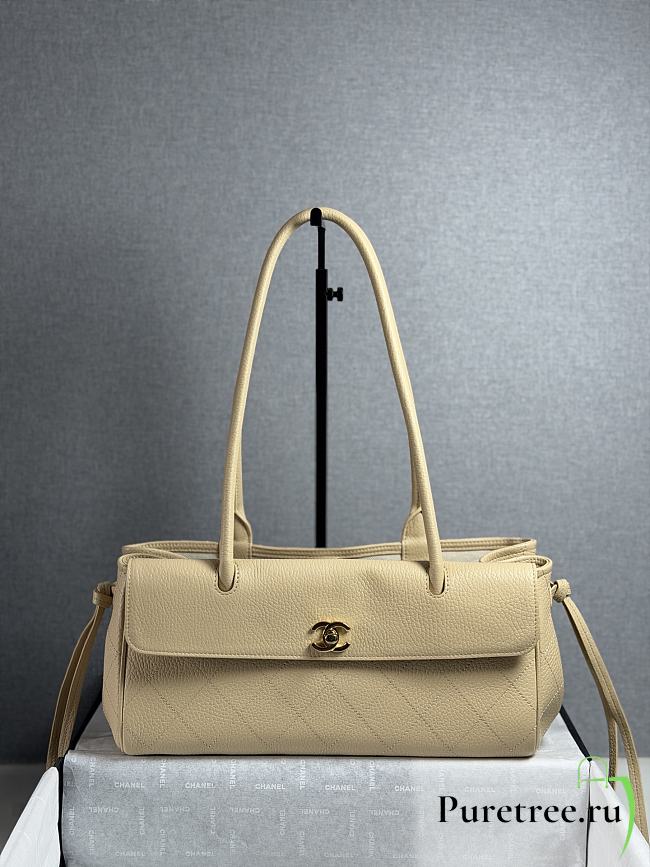 CHANEL | Shopping Tote Black Grained Calfskin In Ivory - 1