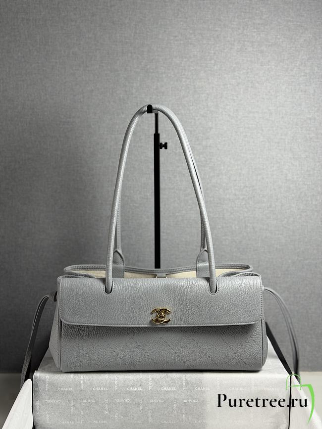 CHANEL | Shopping Tote Black Grained Calfskin In Light Blue - 1