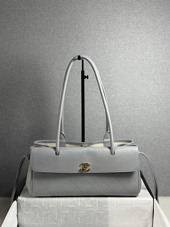 CHANEL | Shopping Tote Black Grained Calfskin In Light Blue